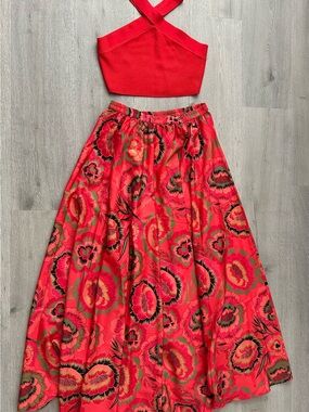 Red Floral Halter top with Maxi Skirt - Vibrant set